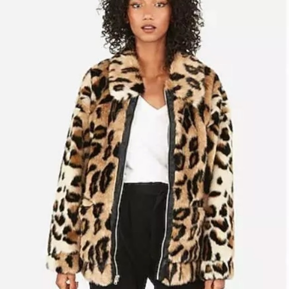 Express Jackets & Blazers - Express leopard print fur leather trim jacket NWT